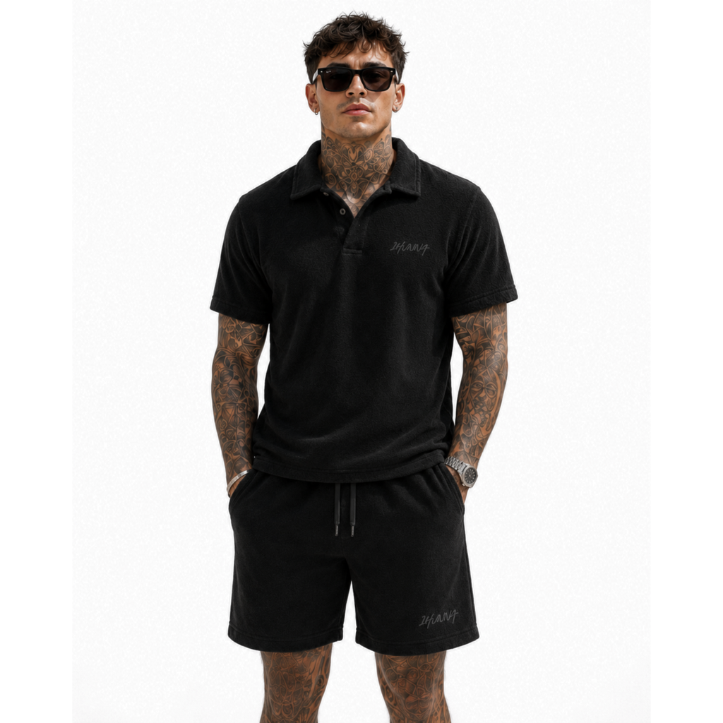 Casual Terry Polo & Shorts -  Black | 1HUNNA