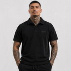 1HUNNA Casual Terry Polo in black – front worn view