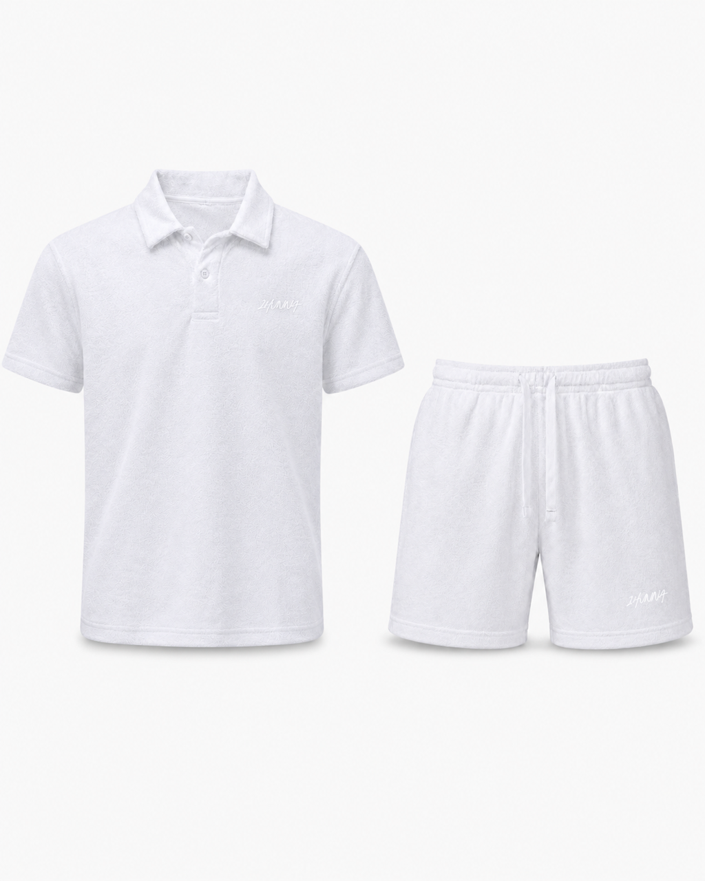 Casual Terry Polo & Shorts Set – White | 1HUNNA