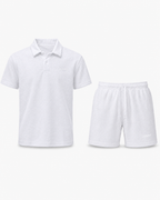 Casual Terry Polo & Shorts Set – White | 1HUNNA