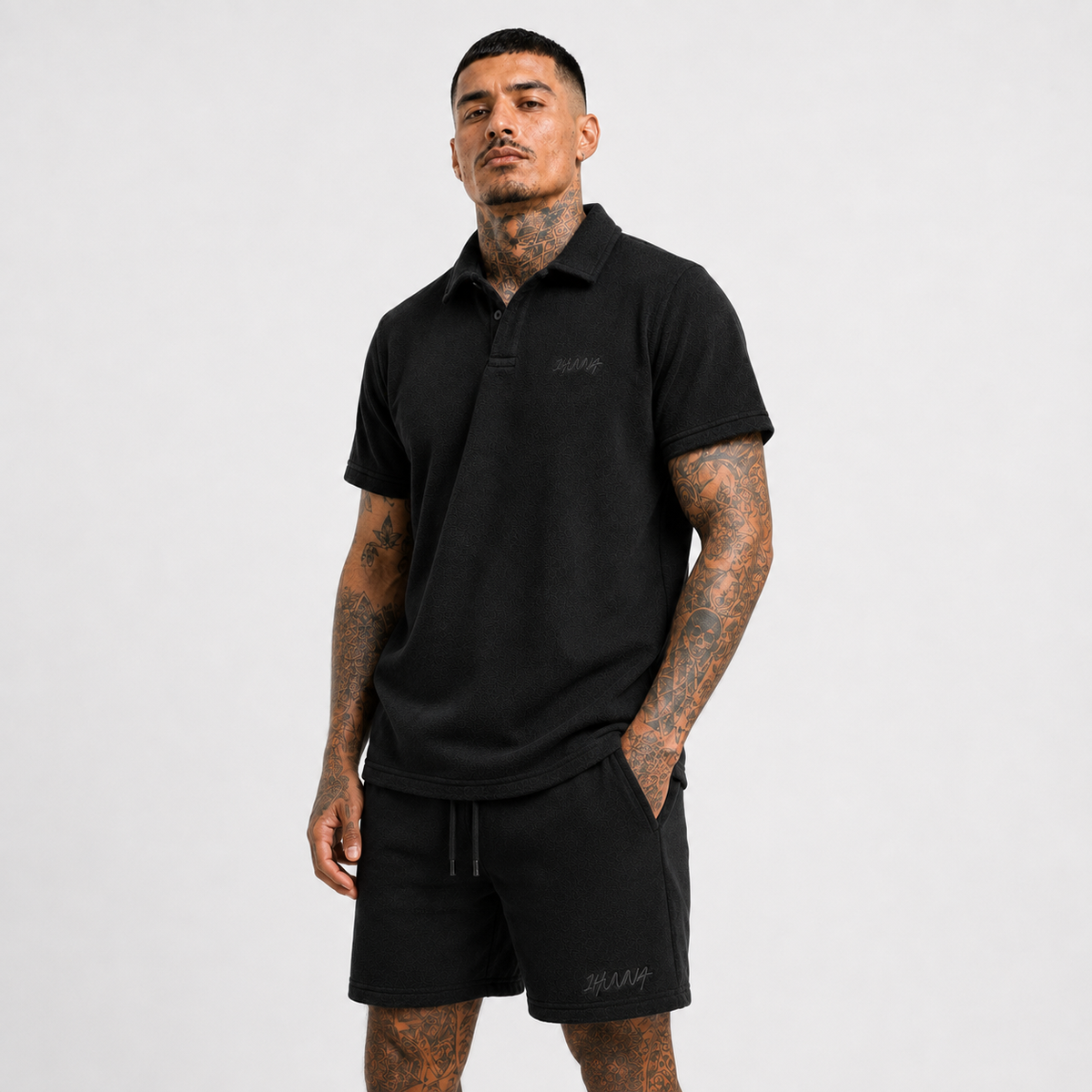 1HUNNA Casual Terry Set in black – side worn view