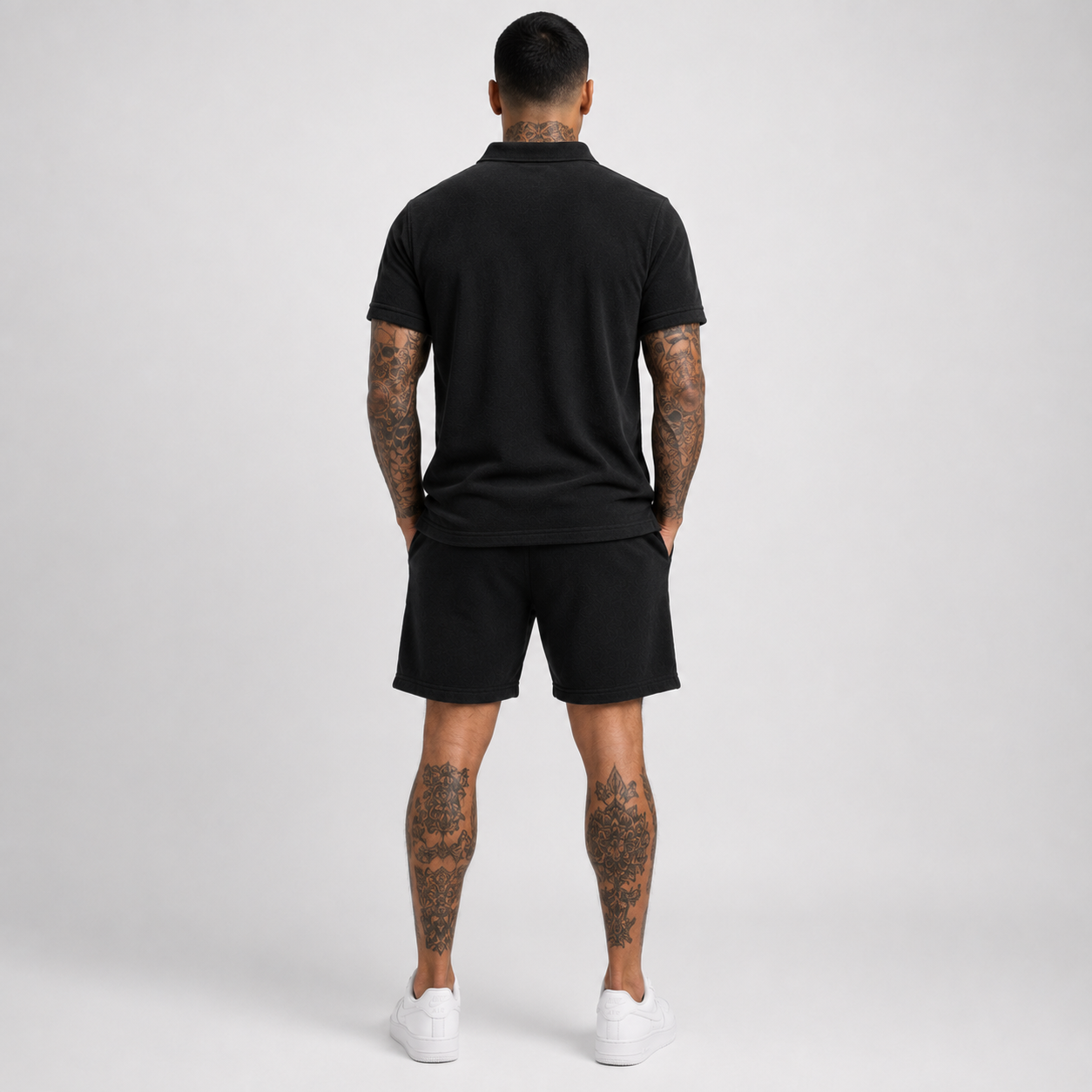 Casual Terry Polo & Shorts -  Black | 1HUNNA