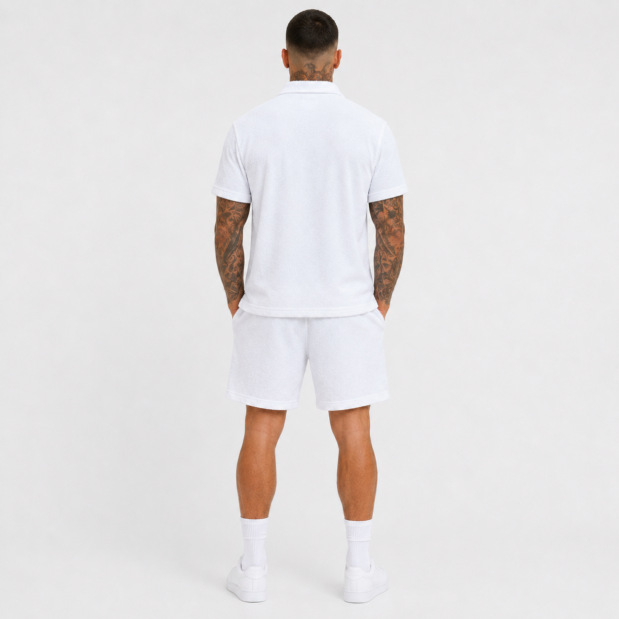 Casual Terry Polo & Shorts Set – White | 1HUNNA