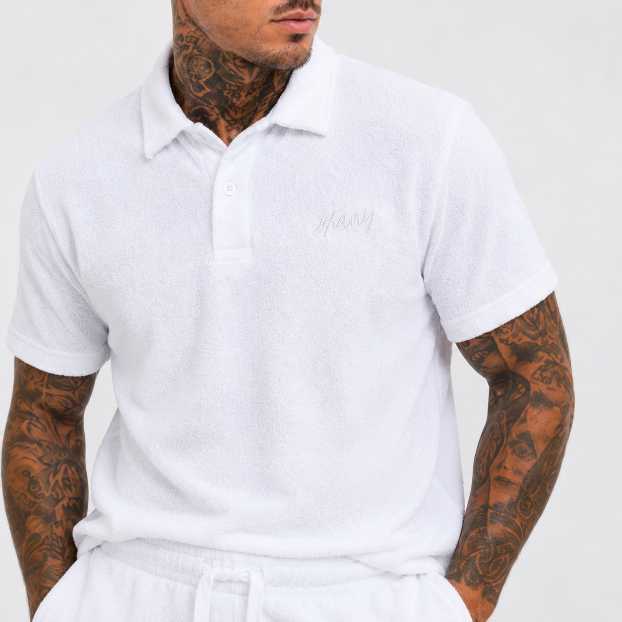 Casual Terry Polo & Shorts Set – White | 1HUNNA