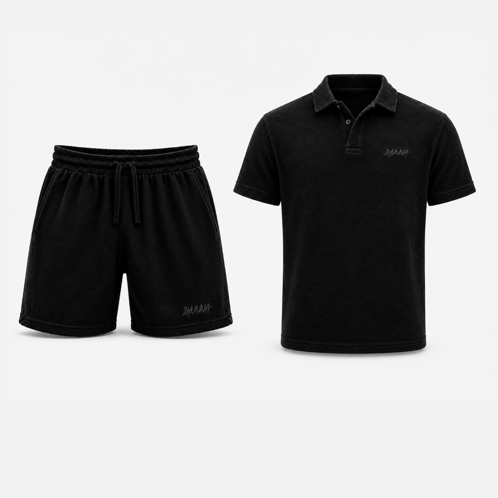 Casual Terry Polo & Shorts -  Black | 1HUNNA
