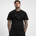 Black Signature 1H Bumbag with light 1HUNNA branding – front worn view