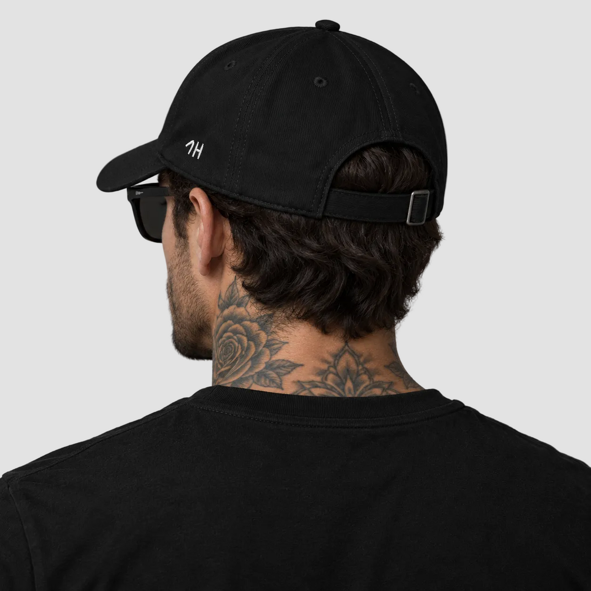 Black Casual Dad Hat – back strap and side 1H mark