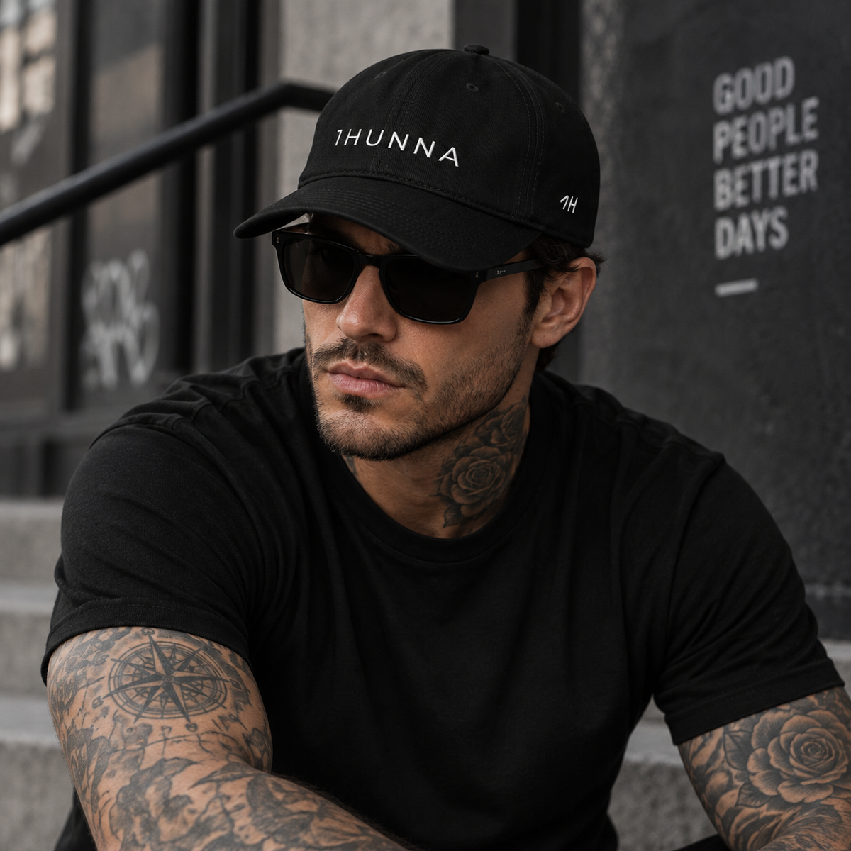 Black Casual Dad Hat – outdoor worn view