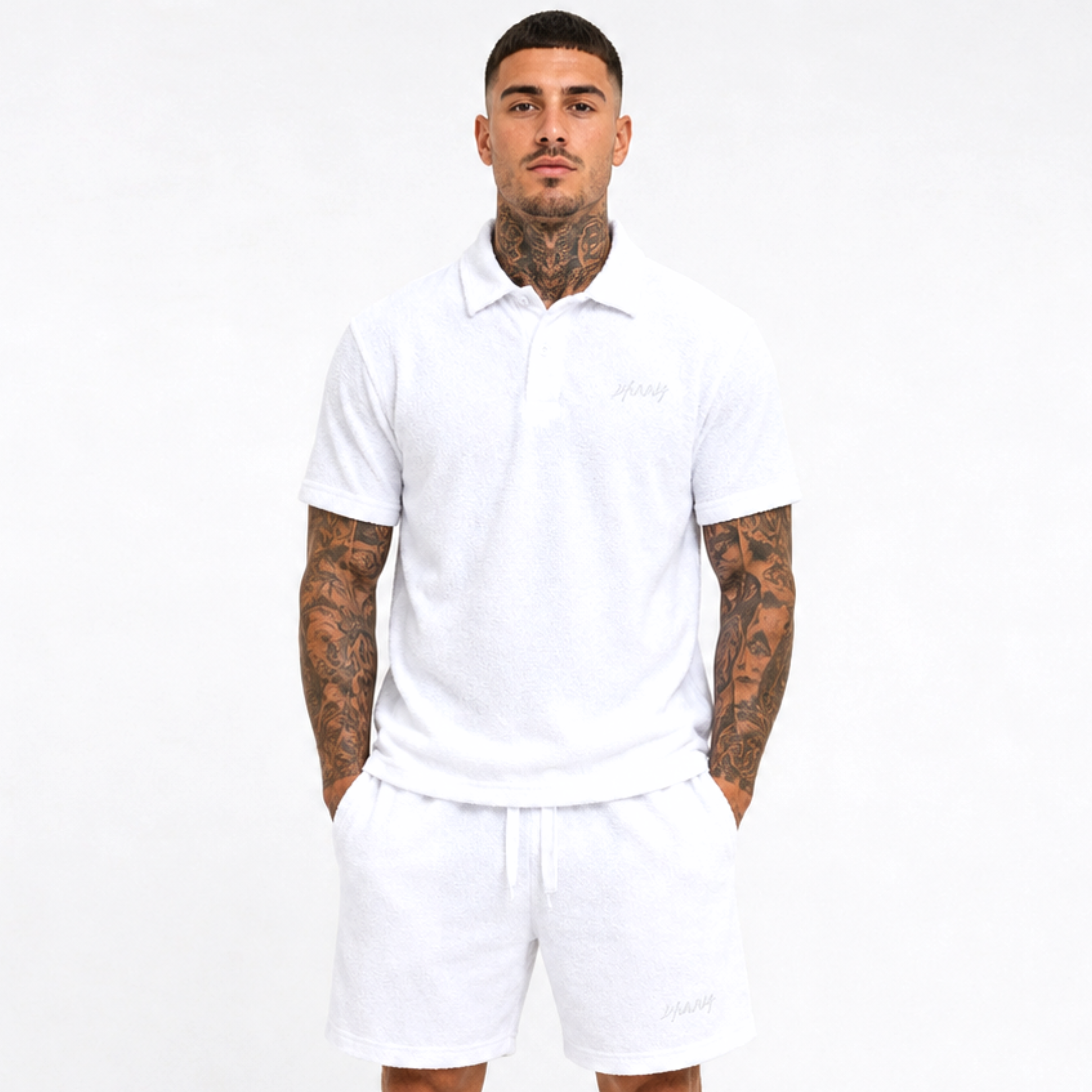 Casual Terry Polo & Shorts Set – White | 1HUNNA