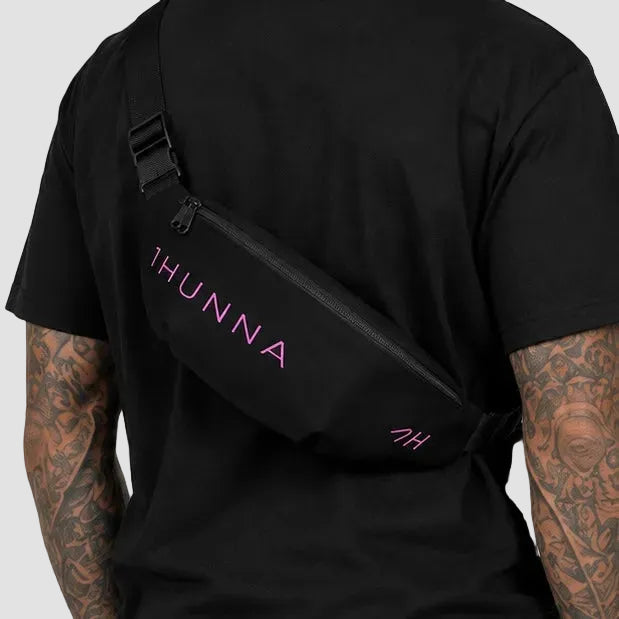 Black Casual Crossbody Bag – pink wordmark and zip detail