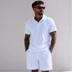 Casual Terry Polo & Shorts Set – White | 1HUNNA