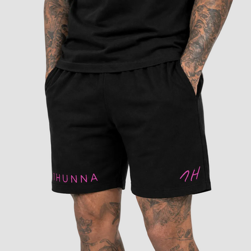 Black Casual Athletic Shorts – pink 1HUNNA and 1H marks on the legs