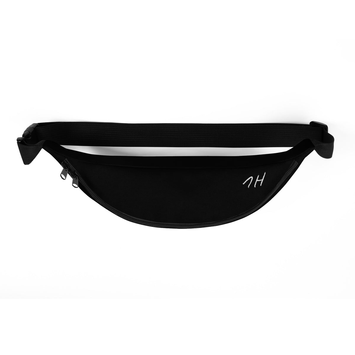 Black Signature 1H Bumbag – top zipper and strap view